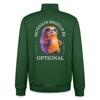 Monday grouch – coffee-drinking sloth - Unisex Organic Zip Sweatshirt by Stanley/Stella - bottle green - Back - AI Model Male 185 dark (185cm)
