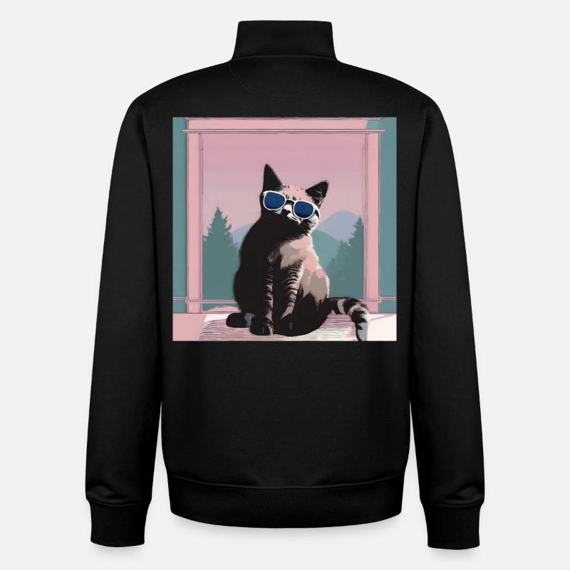 Katz im Retro-Sommerlook - Unisex Organic Zip Sweatshirt von Stanley/Stella - Schwarz