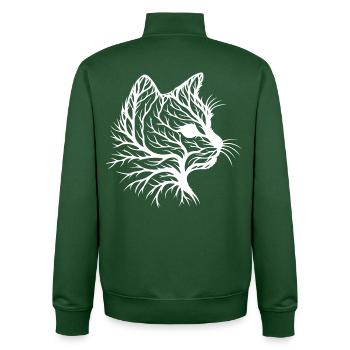 Cat with Leaf Pattern in Silhouette Style - Unisex Organic Zip Sweatshirt by Stanley/Stella - bottle green - Back - AI Model Male 185 dark (185cm)