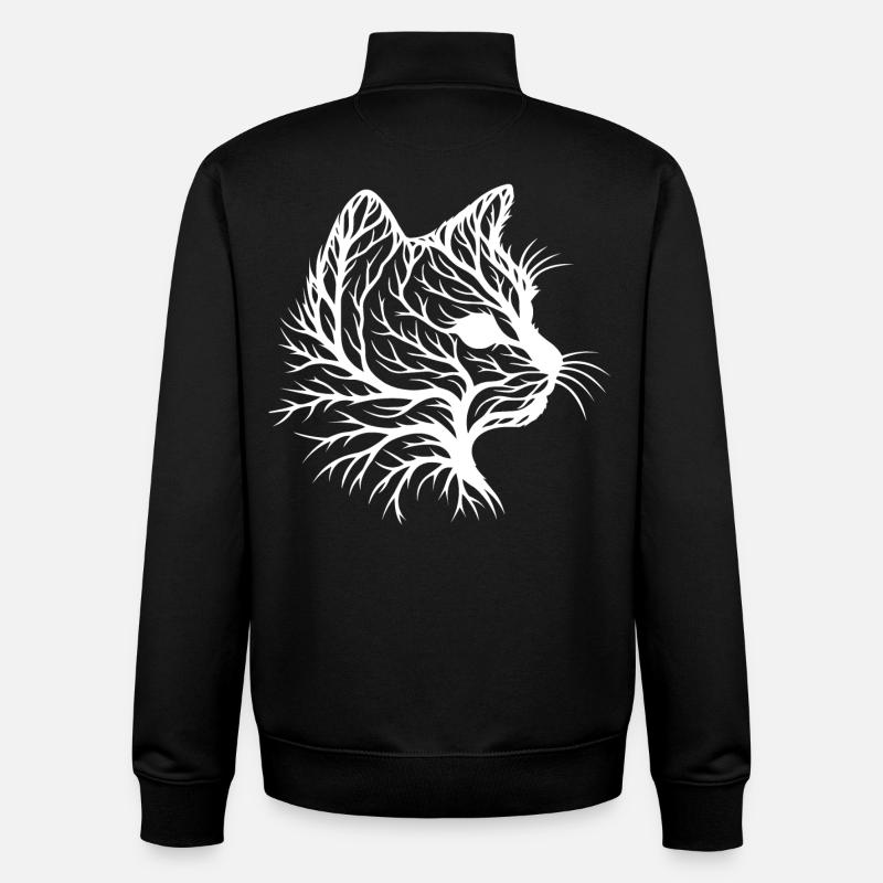 Chat avec motif de feuille dans le style Silhouette - Sweat zippé unisexe en coton bio Stanley/Stella - noir