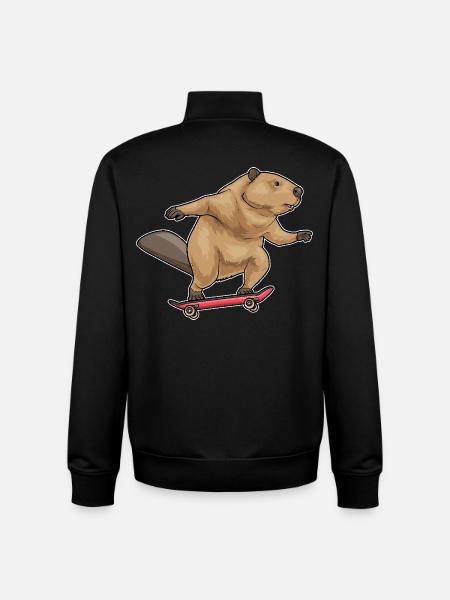 Beaver Skater Skateboard - Unisex Organic Zip Sweatshirt by Stanley/Stella - black