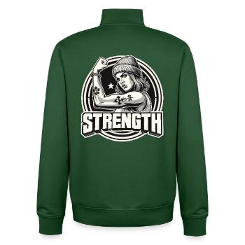 Strength Strong Woman Stretches Arm to Cap Gift - Unisex Organic Zip Sweatshirt by Stanley/Stella - bottle green - Back - AI Model Male 185 dark (185cm)