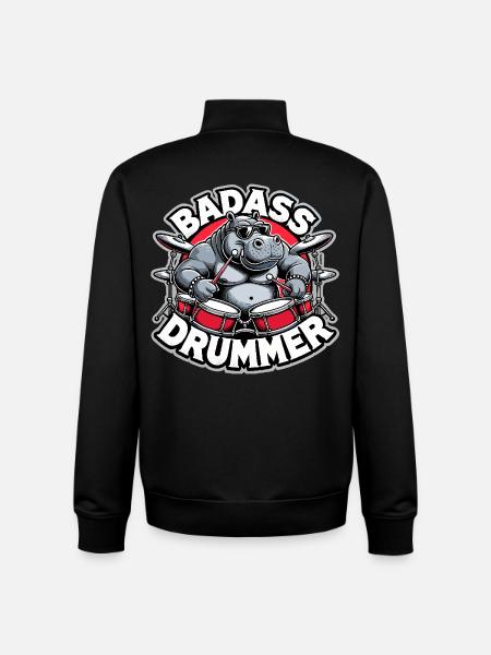 Badass Drummer Hippo Cool Gift - Unisex Organic Zip Sweatshirt by Stanley/Stella - black