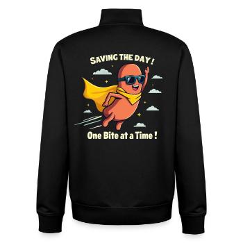 Hotdog Hero - Saving the Day - Unisex Organic Zip Sweatshirt by Stanley/Stella - black - Back - AI Model Male 185 light (185cm)