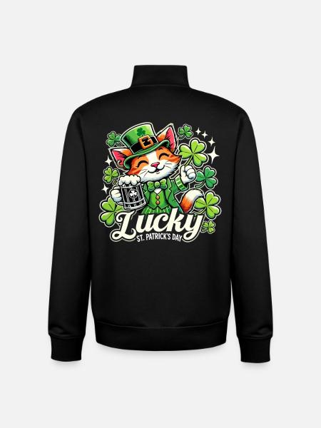 Saint-Patrick Leprechaun Cat Happy - Sweat zippé unisexe en coton bio Stanley/Stella - noir
