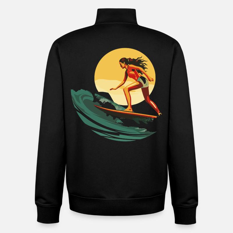 Surfeur - Sweat zippé unisexe en coton bio Stanley/Stella - noir