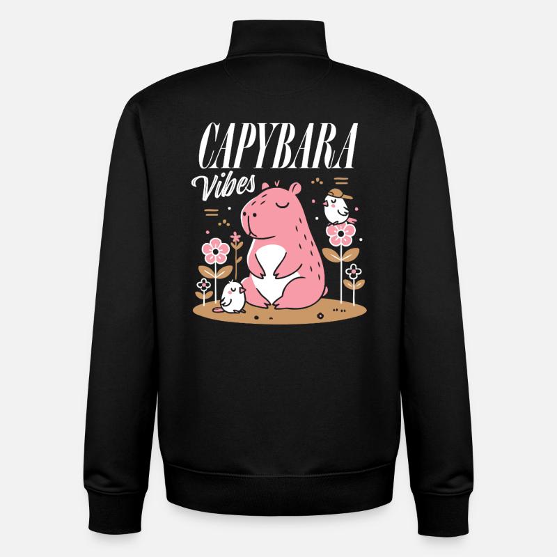 Ambiance détendue de Capybara - Sweat zippé unisexe en coton bio Stanley/Stella - noir