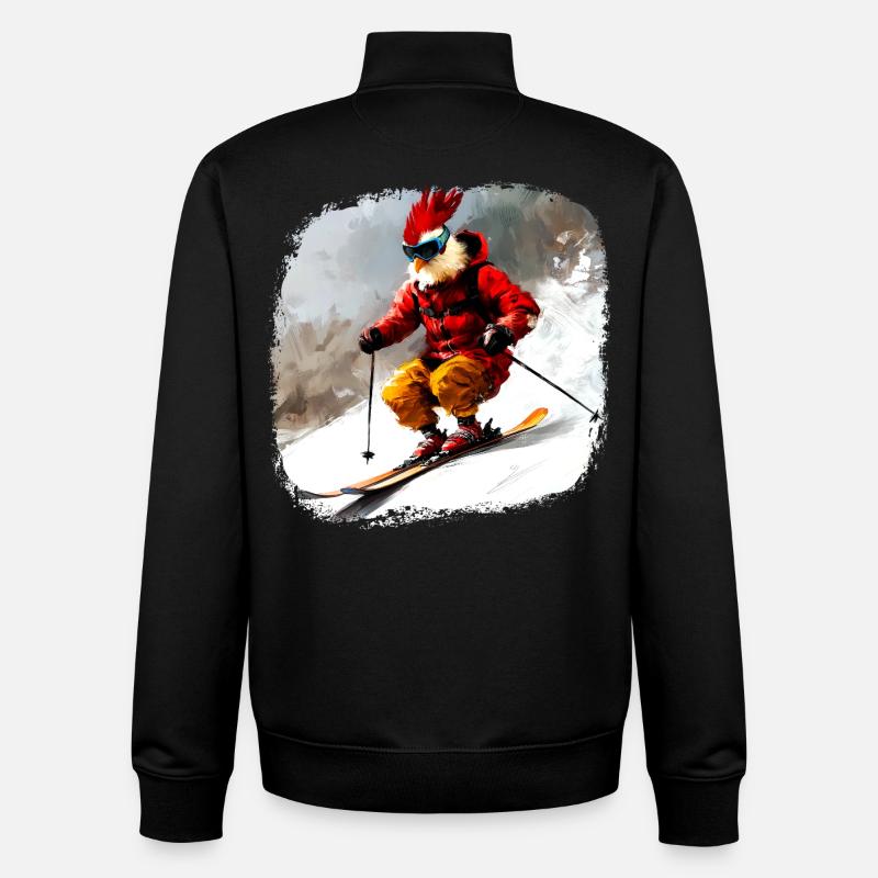 Chickens Ski / Skier Chicken - Unisex Organic Zip Sweatshirt by Stanley/Stella - black