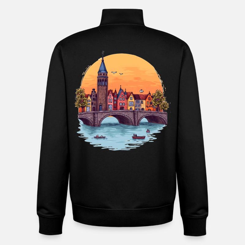 Horizon d’Amsterdam - - Sweat zippé unisexe en coton bio Stanley/Stella - noir