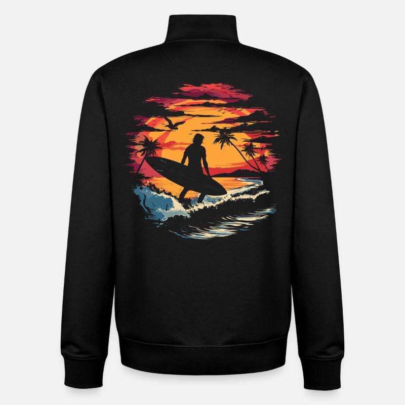 Graphisme Surfer - Sweat zippé unisexe en coton bio Stanley/Stella - noir