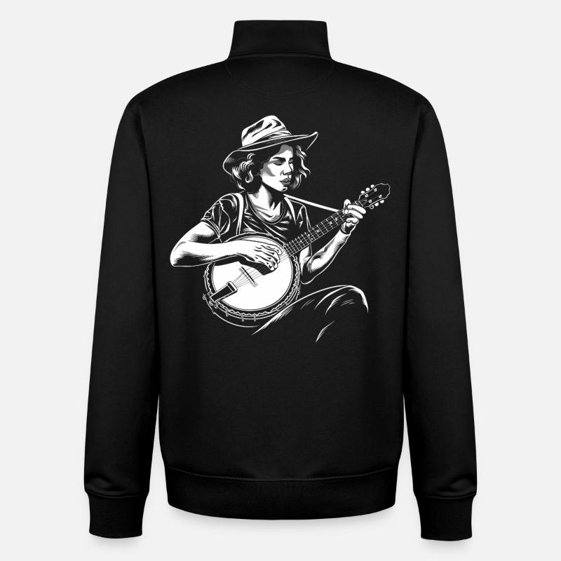 Banjo Player Sketch - Unisex Organic Zip Sweatshirt by Stanley/Stella - black