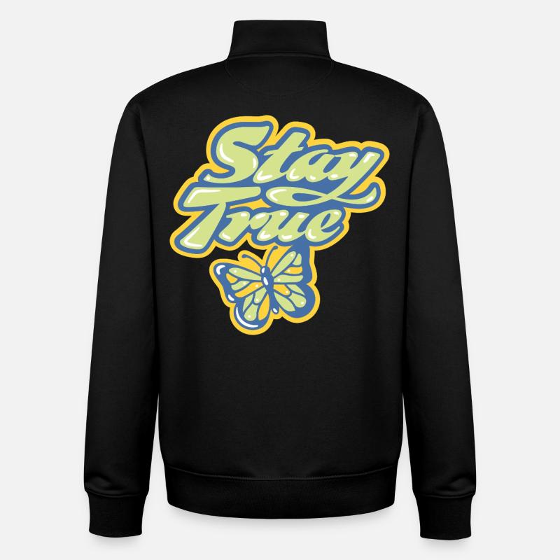 Stay True – Lettrage pastel - Sweat zippé unisexe en coton bio Stanley/Stella - noir