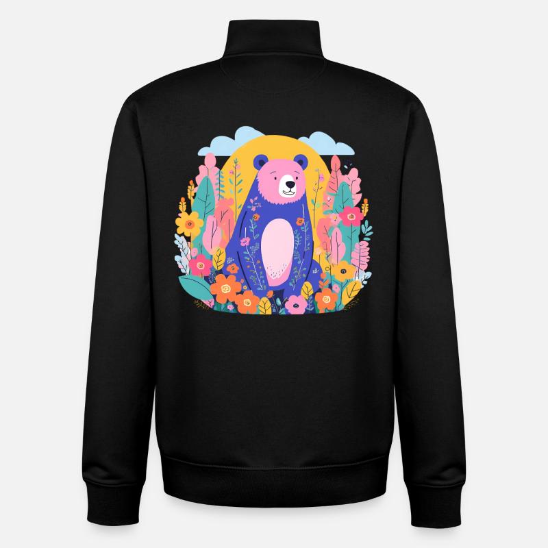 Bunter Bär im Blumengarten - Unisex Organic Zip Sweatshirt von Stanley/Stella - Schwarz
