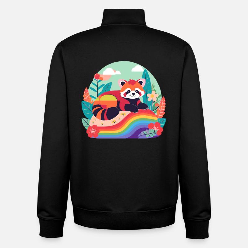 Panda Arc-en-Ciel au Repos - Sweat zippé unisexe en coton bio Stanley/Stella - noir