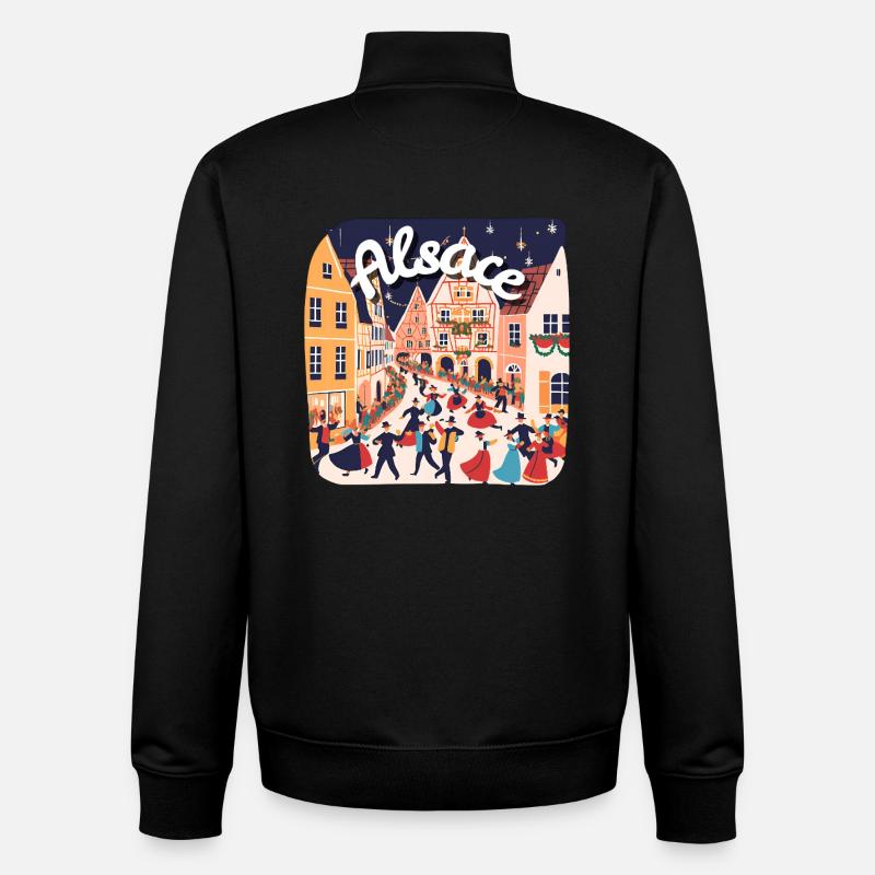 Alsace festive danse village - Sweat zippé unisexe en coton bio Stanley/Stella - noir