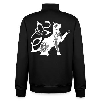 Chat blanc celte - Sweat zippé unisexe en coton bio Stanley/Stella - noir - Dos - AI Model Male 185 light (185cm)
