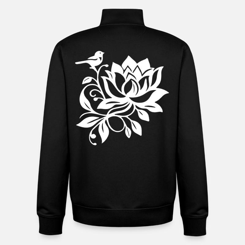 Le lotus blanc et l'oiseau - Sweat zippé unisexe en coton bio Stanley/Stella - noir