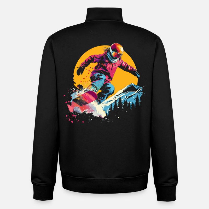 Snowboarder Synthwave - Sweat zippé unisexe en coton bio Stanley/Stella - noir