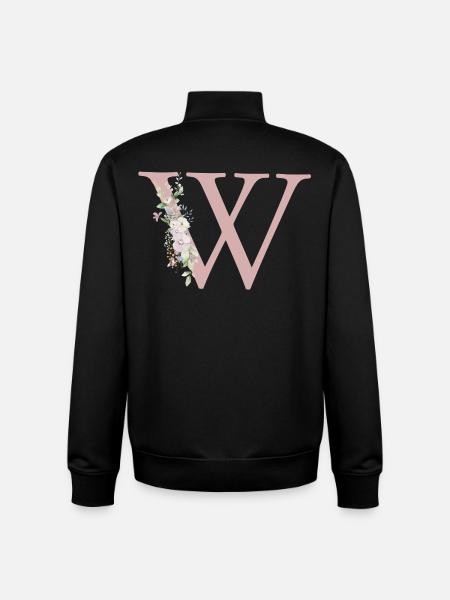 W Monogram, Floral, Personalizable - Unisex Organic Zip Sweatshirt by Stanley/Stella - black