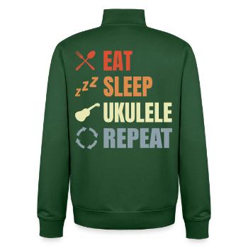 Eat Sleep Ukulele Repeat - Unisex Organic Zip Sweatshirt von Stanley/Stella - Flaschengrün - Hinten - AI Model Male 185 dark (185cm)