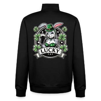St. Patrick's Day Bunny Bunny Beer Happy - Unisex Organic Zip Sweatshirt by Stanley/Stella - black - Back - AI Model Male 185 light (185cm)
