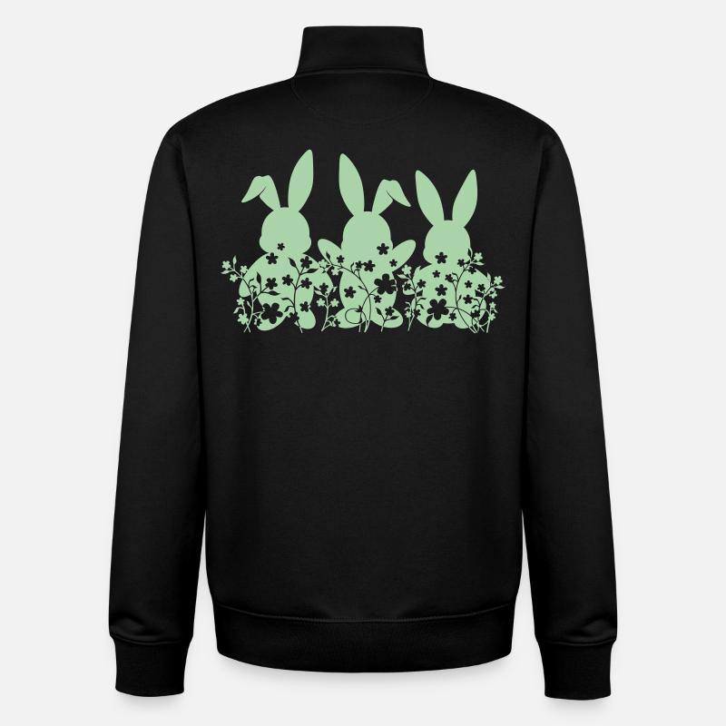 Lapins Fleurs de Pâques - Sweat zippé unisexe en coton bio Stanley/Stella - noir