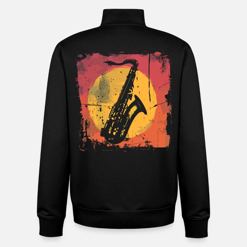 Saxophone Vaporwave - Sweat zippé unisexe en coton bio Stanley/Stella - noir
