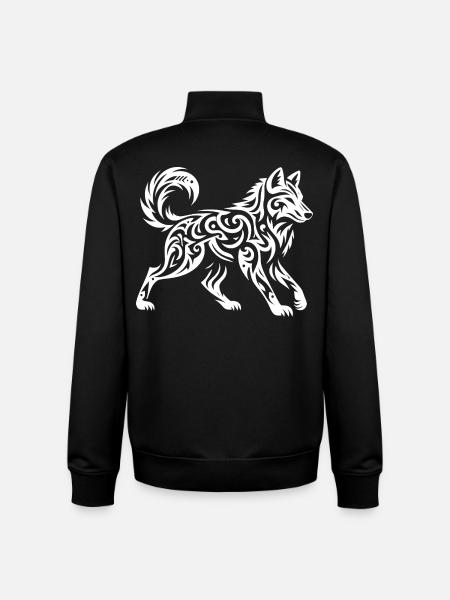 Loup tribal - Sweat zippé unisexe en coton bio Stanley/Stella - noir