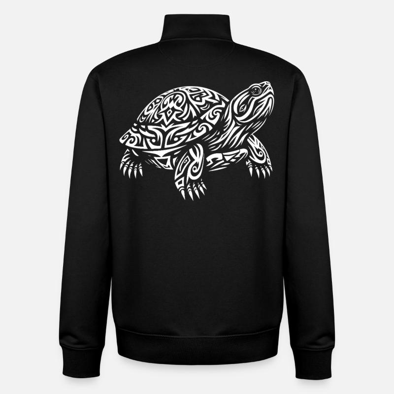 Tortue tribale - Sweat zippé unisexe en coton bio Stanley/Stella - noir