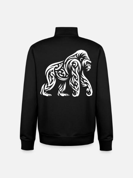 Gorille tribal - Sweat zippé unisexe en coton bio Stanley/Stella - noir