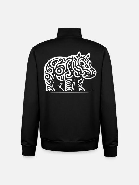 Hippopotame tribal - Sweat zippé unisexe en coton bio Stanley/Stella - noir
