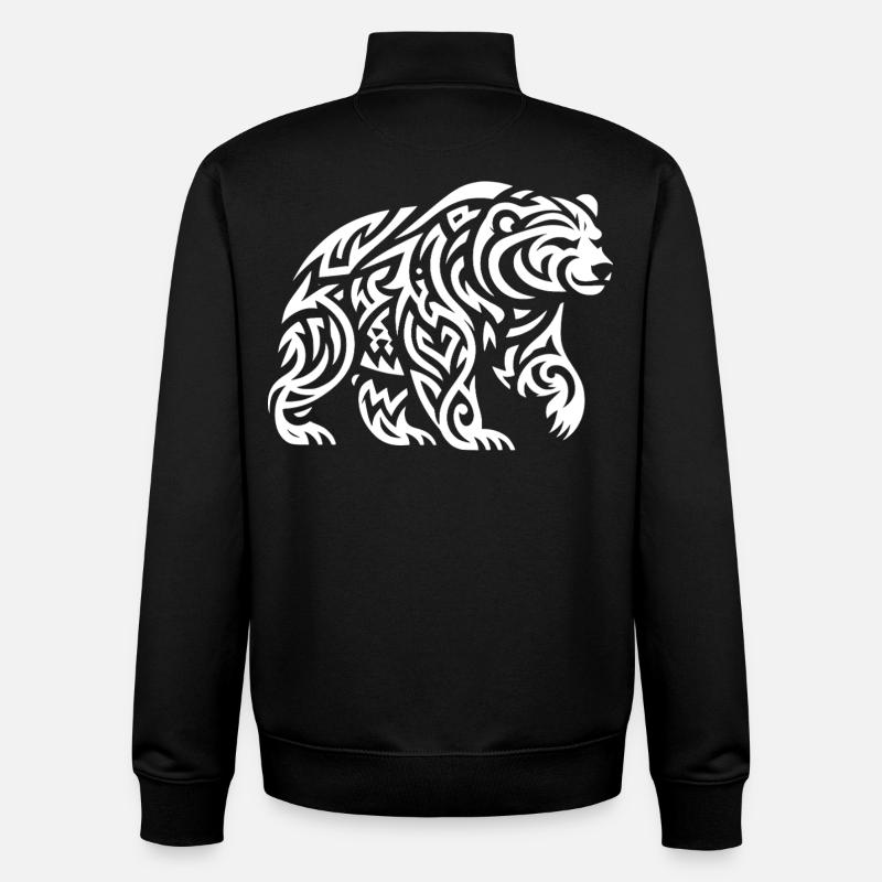 Ours grizzli tribal - Sweat zippé unisexe en coton bio Stanley/Stella - noir