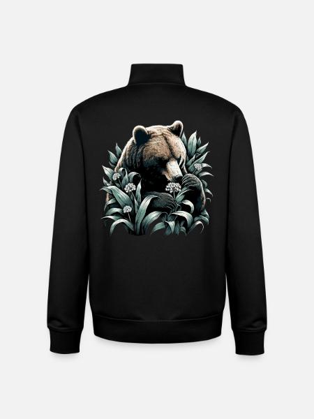 Bear Eats Wild Garlic Gift - Unisex Organic Zip Sweatshirt by Stanley/Stella - black
