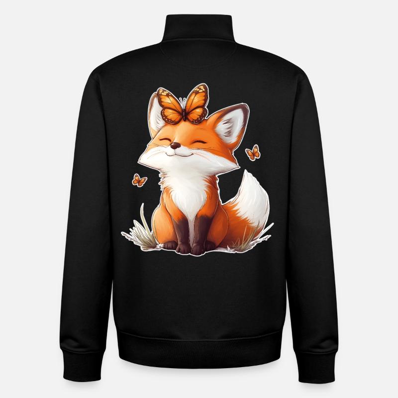 Renard et papillon - Sweat zippé unisexe en coton bio Stanley/Stella - noir