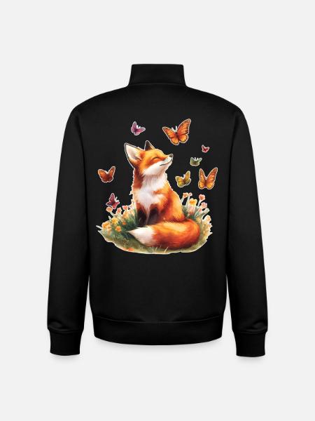 Fox with butterflies - Unisex Organic Zip Sweatshirt by Stanley/Stella - black