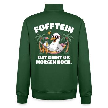 Fofftein Möwe – Norddeutscher Chill Spruch - Unisex Organic Zip Sweatshirt von Stanley/Stella - Flaschengrün - Hinten - AI Model Male 185 dark (185cm)