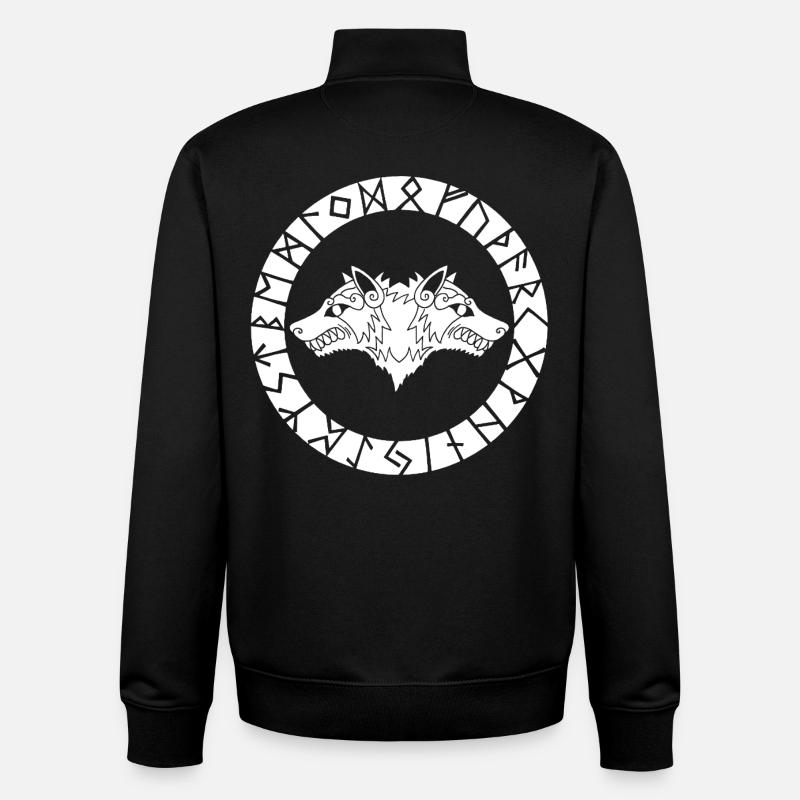Two-headed white wolf - Unisex Organic Zip Sweatshirt by Stanley/Stella - black