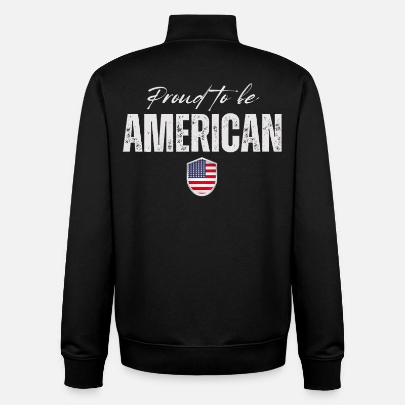 Fier Américain, j’aime l’Amérique - Sweat zippé unisexe en coton bio Stanley/Stella - noir