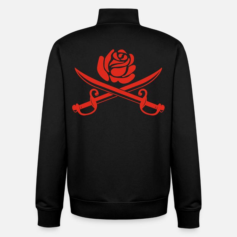 Rose rouge et épées croisées - Sweat zippé unisexe en coton bio Stanley/Stella - noir