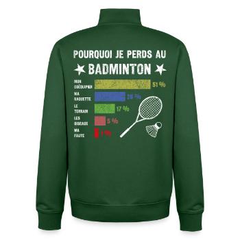 idée cadau badminton Drôle Homme Humour Badminton - Sweat zippé unisexe en coton bio Stanley/Stella - vert bouteille - Dos - AI Model Male 185 dark (185cm)