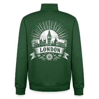Conception de chemises londoniennes avec Big Ben - Sweat zippé unisexe en coton bio Stanley/Stella - vert bouteille - Dos - AI Model Male 185 dark (185cm)