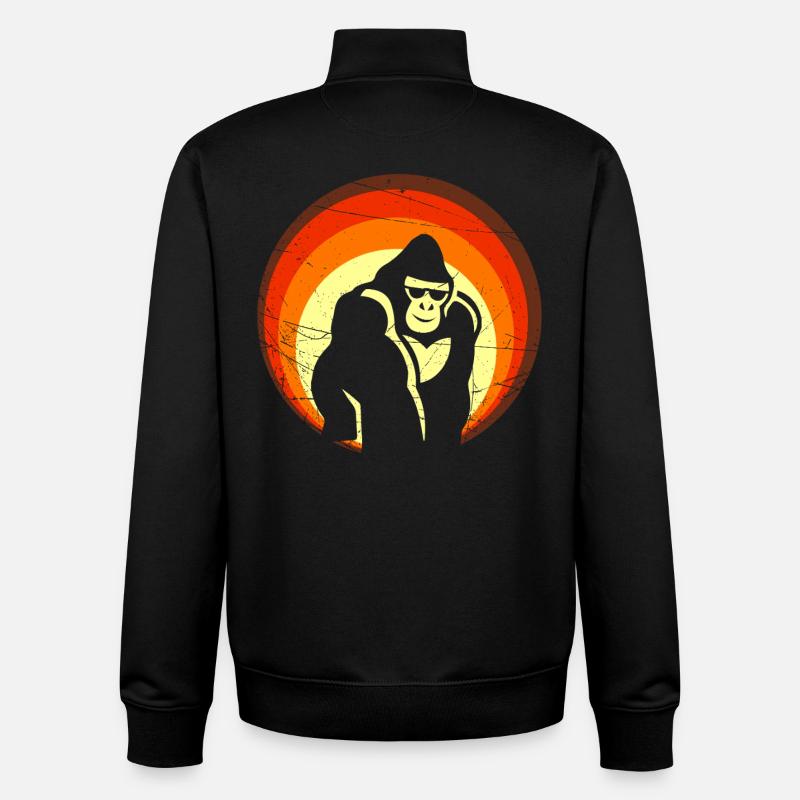 Rétro Sunset Gorilla Design - Sweat zippé unisexe en coton bio Stanley/Stella - noir