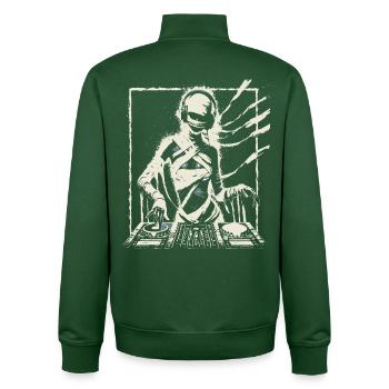 Futuristischer DJ mit Glitch-Effekten. - Unisex Organic Zip Sweatshirt von Stanley/Stella - Flaschengrün - Hinten - AI Model Male 185 dark (185cm)