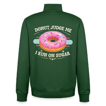 Retro Pink Donut Streusel Judge Me I Run On Sugar - Unisex Organic Zip Sweatshirt von Stanley/Stella - Flaschengrün - Hinten - AI Model Male 185 dark (185cm)
