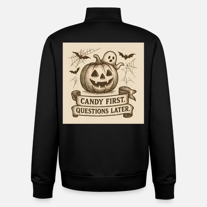 Halloween pumpkin with ghost and banner - Unisex Organic Zip Sweatshirt by Stanley/Stella - black