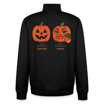 Motifs expressifs de citrouilles d’Halloween - Sweat zippé unisexe en coton bio Stanley/Stella - noir - Dos - AI Model Male 185 light (185cm)