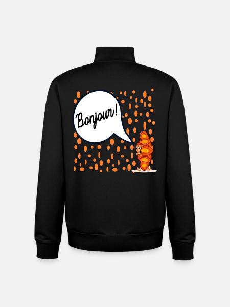 Hello French Croissant France - Unisex Organic Zip Sweatshirt by Stanley/Stella - black
