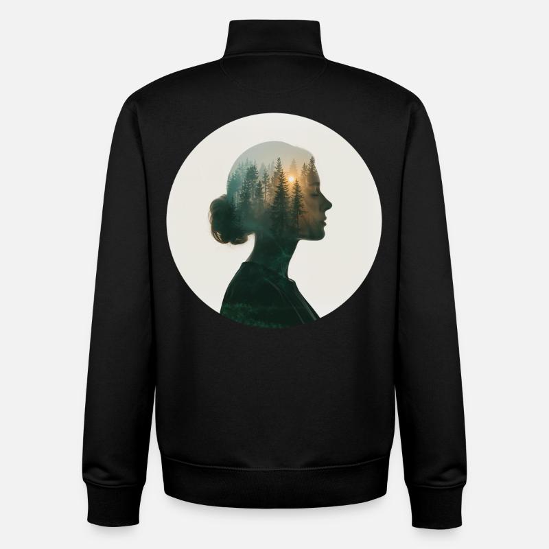 Rêves de forêt dans le profil des femmes - Sweat zippé unisexe en coton bio Stanley/Stella - noir