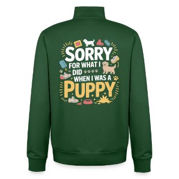 Funny Dog Owner Puppy Apology Humor   - Unisex Organic Zip Sweatshirt by Stanley/Stella - bottle green - Back - AI Model Male 185 dark (185cm)