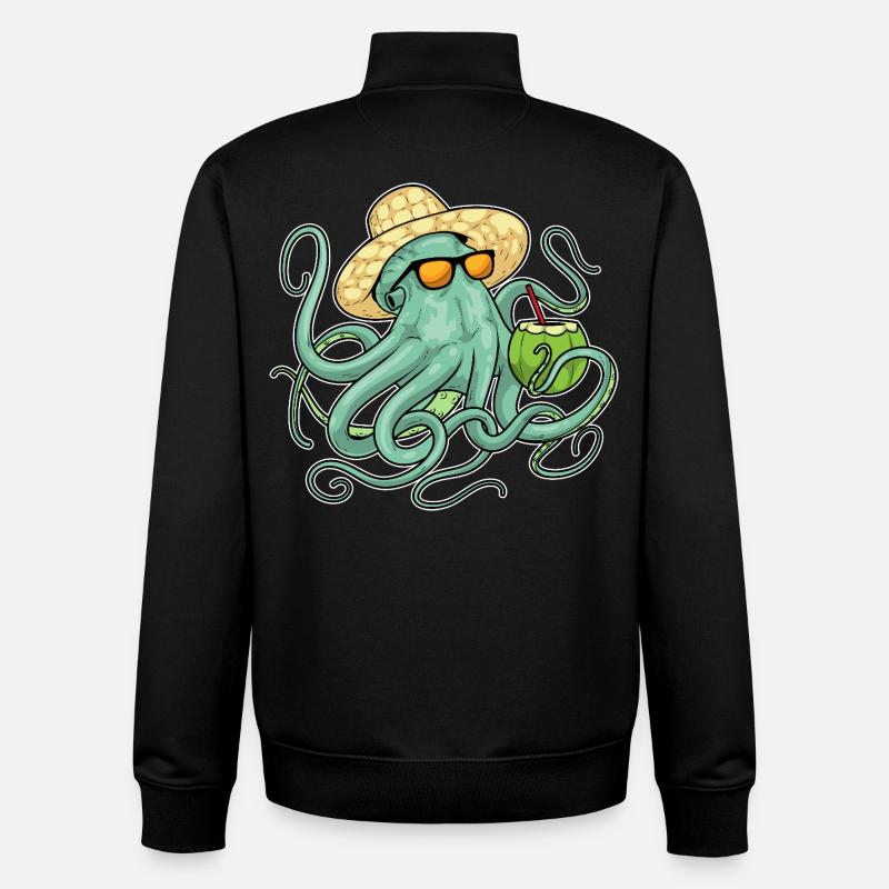 Octopus Beach Coconut Été - Sweat zippé unisexe en coton bio Stanley/Stella - noir